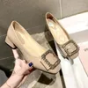 Dress Shoes Square-toed Granny For Women Chunky Low Heel Belt Buckle Rhine-drill Single Mid-heels Girls