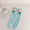 Women Socks 2024 Spring Girls 'Calf Korean Version Ornament Tulpan Florets Children's Straight Plate Pile