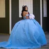 Sky Blue vestidos de 15 anos Luxury Quinceanera Dress 2024 Applique Bow Tull Princess Ball Gowns Sweet 15 16 Dresses