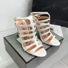 Nieuwe stenen patroon lederen gekooide Gladiator sandalen 100 mm pumps stiletto Hakken dames hoge hakken Luxe modeontwerpers Avondfeest schoenen Maat 35-42 Met doos