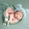 Fotografia 3 pezzi/set di proseguimento della fotografia neonati soffice avvolgimento in maglia elasticizzata con carino coniglio di coniglio o orsacchiotto giocattolo giocattolo per bambini costume coperta per bambini