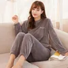 Dames herfst- en winterpyjama loungewear ronde hals schattig verdikt effen kleur warmte kan buiten gedragen worden one-size 240219