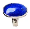 Klusterringar fyjs unik silverpläterad ellipsform resizable finger ring lapis lazuli för festsmycken