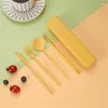 Geschirr Sets 3/5/8PCS Tragbare Umweltfreundliche Weizen Stroh Besteck Camping Picknick Box Geschirr Küche Utensilien Fall