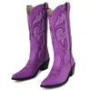 Laarzen Ippeum Geborduurde Cowboy Voor Dames Trend 2024 Witte Western Cowgirl Halfhoge Kuit Zilver Chunky Hak Schoenen