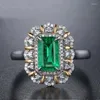 Cluster Rings HOYON 925 Sliver Color Turquoise Emerald Square Diamond Ring Bague Bizuterias For Women Silver Jewelry Green Topaz