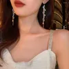 Stud Earrings Korean Unique Design Geometry Crystal Earring For Women Charm Shiny Zircon Long Tassel Chain Luxury Fashion Jewelry