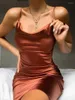 Casual Dresses Neon Satin 2024 Summer Women bodycon klänning Elegant ärmlös rygglös slits lång fest sexig klubbdräkt kläder vestidos