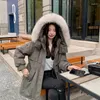 Women's Trench Coats 2024 Women Winter Jacket Long Coat Fur Collar Hooded Down Parka Overcoat Warm Thick Cotton Wadded Outwear