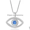 Colares Pingente Azul Evil Eye Pingente Colar Luxo Cristal Cz Clavícula Sier Rose Gold Jóias Terceiro Zircão Moda Aniversário Drop Dhfzg