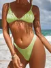 Damesbadmode XS - L Sexy 6 kleuren geribbelde hoog uitgesneden bikini Damesbadpak DameszwemkledingTweedelige bikiniset Baderbadpak Zwemmen V3510B T240227