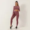 Tenues transparentes Yoga Women Sports Costumes de longue manche courte Crop Top High Leggings Sets Running Workout Fiess Gym Vishing