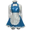 Casual Dresses Sexy Halter Neck Sleeveless Backless Faux PVC Leather Apron Dress Womens Exotic Fancy Mini Cosplay Maid