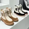 2024 diseñador invierno mujeres invierno elegante piel de oveja nieve botines zapatos suela plana tacón bajo encaje hasta cuero genuino triunfo