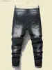 Calças de brim masculinas preto magro denim ponto jeans masculino rasgado estiramento ajuste jeans calças finas caber calças de brim longas streetwear jeans casuais t240227