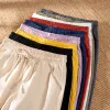 Capris mulheres lápis calças casuais harajuku tornozelo comprimento calças verão tamanho grande sólido cintura elástica algodão linho preto 2022 novo