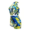 Kvinnor Swimdress Print Monokinis Swim Wears Summer Beach Graghic tryckt o Ring One Piece Halter Swim Dress