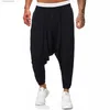 Calças masculinas Homens Linho Cross-Pants Mens Baggy Harem Pants Mens Sólido Calças Pretas Masculino HipHop Corredores Homem Streetwear Pernas Largas Calças T240227