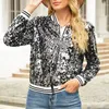 Vestes pour femmes élégant Patchwork paillettes veste d'extérieur fermeture éclair manches longues Bomber manteaux automne hiver recadrée décontracté