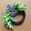 Couronne de tulipes décoratives de printemps, fleurs artificielles pour porte rustique, faux cercle en rotin naturel, mur de mariage