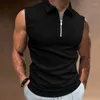 Polos masculinos verão zíper casual moda polo camisa sem mangas regata de alta qualidade camiseta ajuste