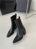 Stiefel 6,20 Hohe Qualität Starke Ferse Elegante Temperament Echtes Leder Patchwork Stretchy Ankle Chelsea Stiefel Frauen