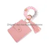 Party Favor Pu Leather Favor Bracelet Wallet Keychain Tassels Bangle Key Ring Holder Card Bag Sile Beaded Wristlet Keychains Handbag F Dhpgl