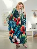 Vestidos casuais básicos Flores retrô Impressão de Kaftan Long Dress for Women 2024 Summer Batwing Sleeve House Robe Causal Loose Maxi Dressos Q1636 T240227