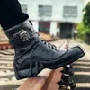 Botas Cuero Genuino Motocicleta Calavera Punk Moda Vaquero Moto Mid-becerro Ejército Desierto 50