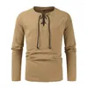 Men's T Shirts Mens Solid Color Loose V-neck Long Sleeve Cotton And Linen Shirt