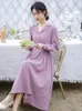 Casual Dresses Retro French Chic Style Lavender Purple Medieval Midi Dress Elegant Women Ribbon Bow Dinner Birthday Vestido Festa