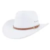 Bérets Western Cowboy Hat pour hommes à large bord ourlet ceinture en simili cuir décor Jazz Cowgirl Fedora