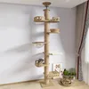 Floor to Ceiling Cat Tree House Height Adjustable Wooden Cat Tower Condo Sisal Rope Cat Scratching Posts Pet Hammock Cat Bed 240220