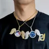 Angel Wings Medallions Custom Po Pendant Necklace For Men Hip Hop Iced Out Pendant Custom Graved Name Memory Gift 240226
