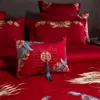 Chinese Style 160s Xinjiang Long Staple Four Piece Set, High-end Pure Cotton Wedding Red Embroidery, Light Bedding Duvet Cover