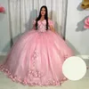 Różowa suknia z quinceanera sukienka 2004 na słodką 16 dziewczynki z koralikami aplikacji koronkowe ukończenie szkoły księżniczki sukienki vestidos de 15