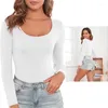 T-shirts Femmes 2024 S Sexy Femmes Manches Longues Combinaison Body Stretch Top Chemise O Cou Noir Blanc