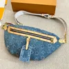 Bleu Denim fleurs classique lettre bandoulière sac à main fermeture éclair épaule sac à main hommes taille sac portefeuille concepteur ceinture sac