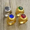 Cluster Rings Men's Simple Blue Stone Ring Gold Color Finger Band Stainless Steel Fashion Jewelry