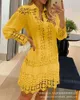 Basic Casual Dresses Hollow Out Floral Solid Color Fashion Casual Sexy Guipure Lace Patch Shirt Dress Mini Dress Y2K No Linning T240227