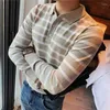 Herrpolos 2024 Pure Cotton Male Spring Slim Fit Long Sleeve Polo Shirts/Men's High Quality Leisure Stripe Shirts Tops S-3XL