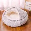 Mats Nid pour animaux de compagnie Hiver chaud avec couverture pour animaux de compagnie Antikick avec une maison de chiens de courtepointe semi-sac à moitié doux nid de chat, accessoires de chat chaleureux