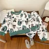 Bebê menino menina roupas pijamas conjunto grosso flanela velo criança criança quente dos desenhos animados sleepwear crianças casa terno outono/inverno 240219