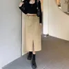 Skirts Skirt Long Black Korean Slim Fit Fashion With Belt High Waist Split Straight Woman All Match Pockets Midi Faldas Clothing