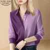 Женские блузки, осень-весна 2024, женские топы, модная фиолетовая блузка во французском стиле, офисная женская облегающая рубашка, одежда Blusas 23260