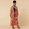 Damen-Bademode, Bohemian-Stil, bedruckt, Damen-Strandkleid, Badeanzug, Bikini-Abdeckung, Sommer-Tunika für Kapuzen-Strandbekleidung, Robe de Plage, Kaftan