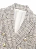 Office élégant Tweed Tweed Set Tenues pour femmes Blazer à deux poitrines et à taille haute Skort Two Piece Suits pour femmes 240226