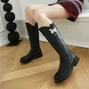 Bottes 2024 automne hiver doux nœud mi-mollet dames simple/peluche talon bas fête femmes chaussures filles noir blanc rose