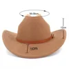 Bérets Western Cowboy Hat pour hommes à large bord ourlet ceinture en simili cuir décor Jazz Cowgirl Fedora