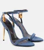 2024 Women Sandals Padlock Pointy Naked Sandal Lock 100mm gold heels Bicolor Ankle-Strap Sandals Genuine leather pop high heel sandalies 35-43EU Box